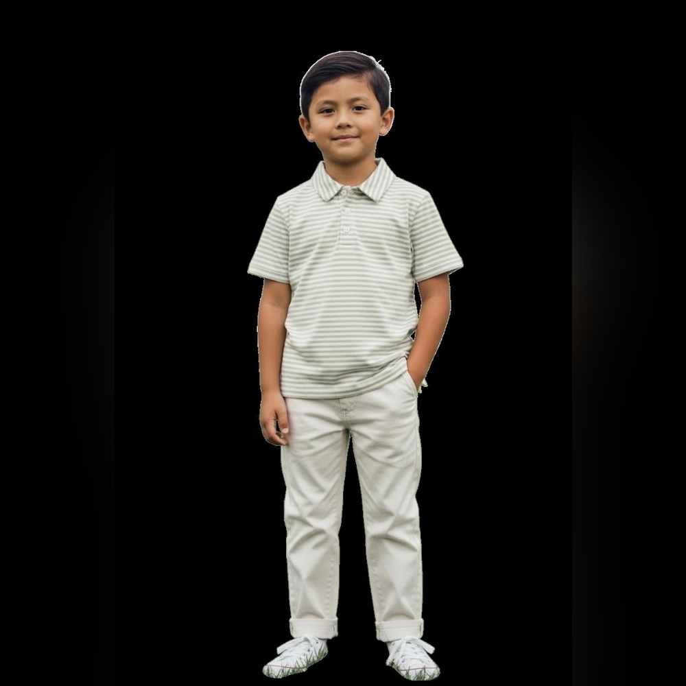 Edgehill Collection Short-Sleeve Striped Polo Shirt - White Pants Size 6